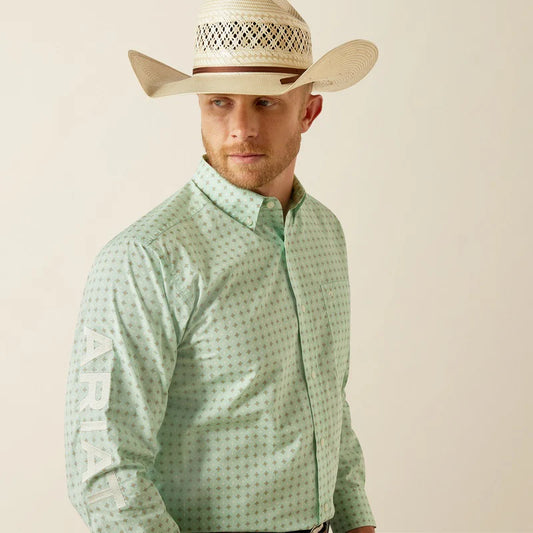 Ariat Mens Team Pierson Classic Fit Shirt Light - Green/White
