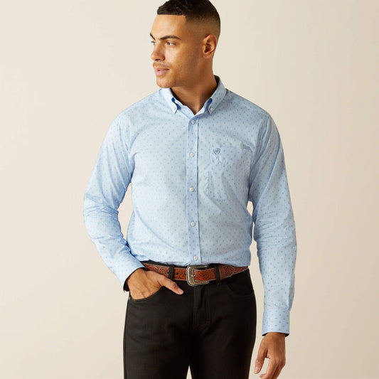 Ariat Mens Wrinkle Free Donte Fitted Shirt - Light Blue