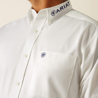 Ariat Mens Team Logo Twill Classic Fit Shirt - White/Teal