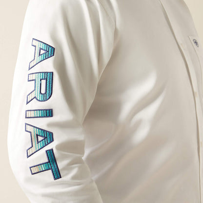 Ariat Mens Team Logo Twill Classic Fit Shirt - White/Teal