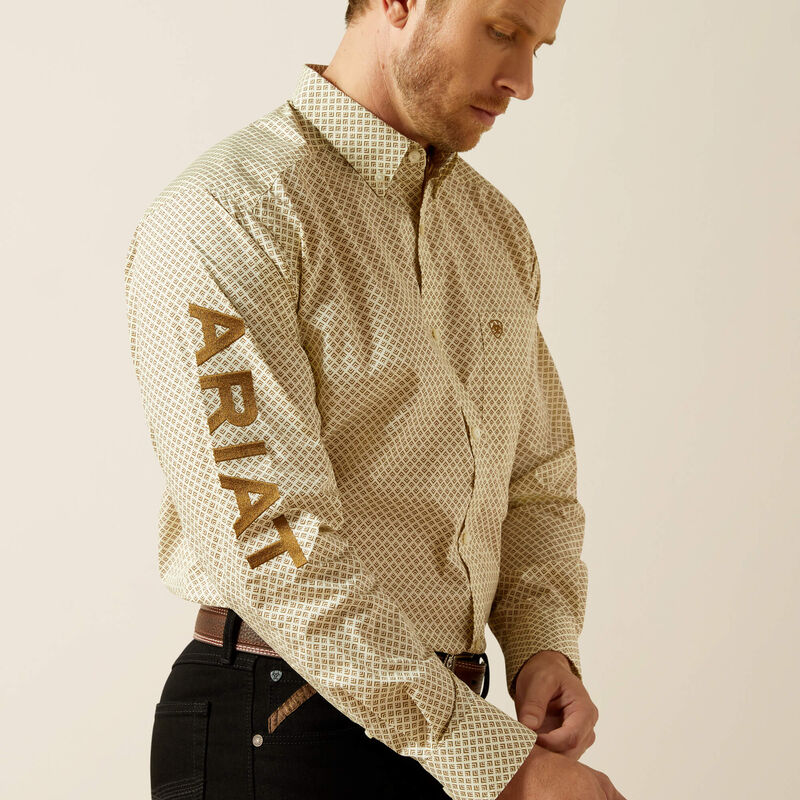 Ariat Mens Team Pierce Classic Fit Shirt- Cram/Light Brown