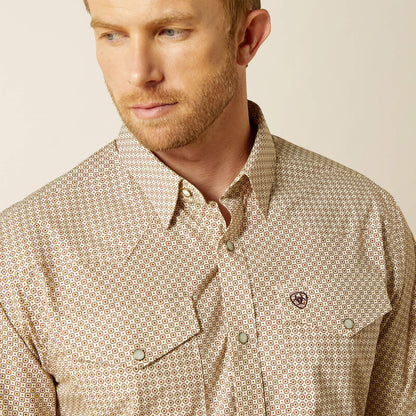 Ariat Mens Wrinkle Free Eddie Fitted Shirt - Off White