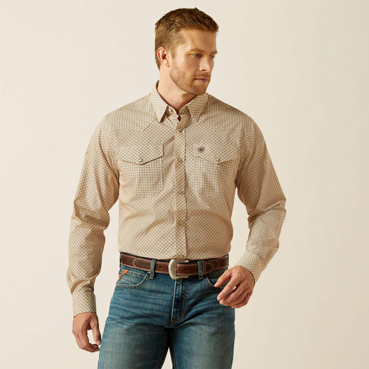 Ariat Mens Wrinkle Free Eddie Fitted Shirt - Off White