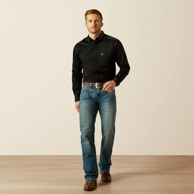 Ariat Mens Team Logo Twill Fitted Shirt - Black/Grey