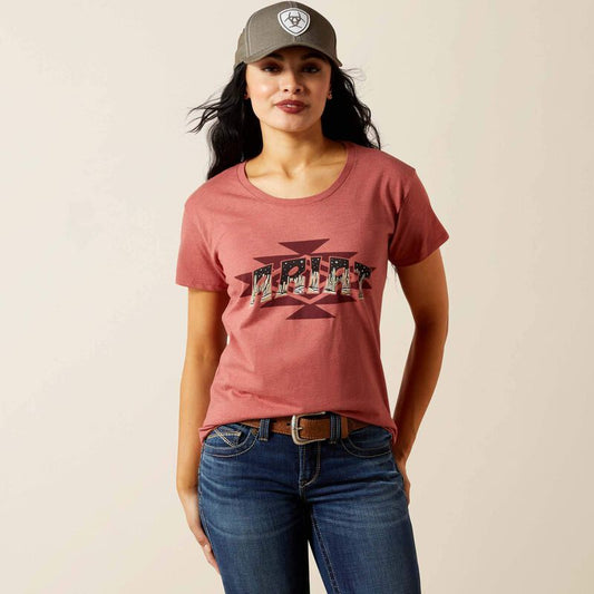 Ariat Womenx SW Logo Landscape T-Shirt - Red Clay Heather