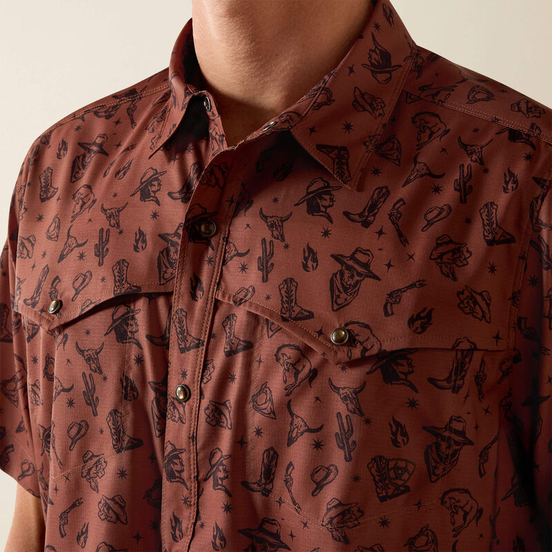 Ariat Mens Printed Venttek Western Yoke Classic Fit Snap Shirt - Soft Silt