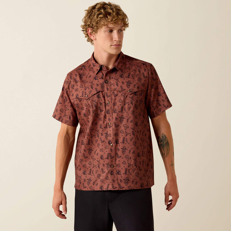 Ariat Mens Printed Venttek Western Yoke Classic Fit Snap Shirt - Soft Silt