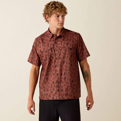 Ariat Mens Printed Venttek Western Yoke Classic Fit Snap Shirt - Soft Silt