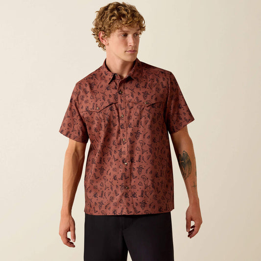 Ariat Mens Printed Venttek Western Yoke Classic Fit Snap Shirt - Soft Silt