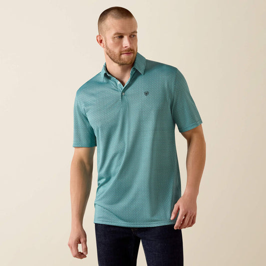 Ariat Mens All Over Print Classic Fit Polo - Angel Blue Mod Geo Print