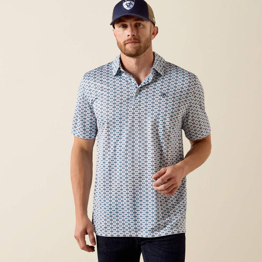 Ariat Mens All Over Print Fitted Polo - White Southwest Print