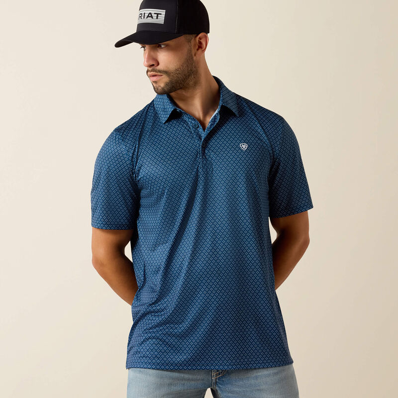 Ariat Mens All Over Print Classic Fit Polo -  Dark Denim Medallion Print