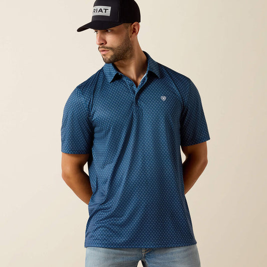 Ariat Mens All Over Print Classic Fit Polo -  Dark Denim Medallion Print