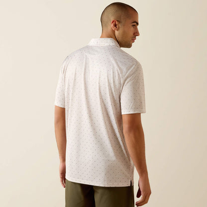 Ariat Mens All Over Print Classic Fit Polo - Moonbeam Steer Print