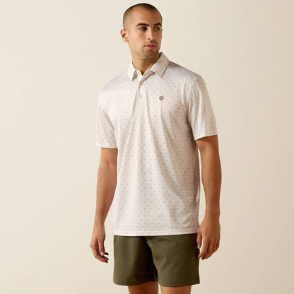 Ariat Mens All Over Print Classic Fit Polo - Moonbeam Steer Print