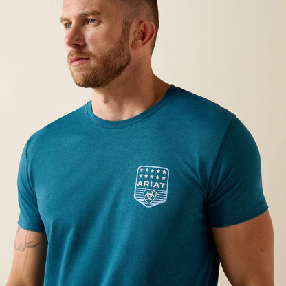 Ariat Mens Stripe Patriotic Badge T-Shirt - Monaco Blue