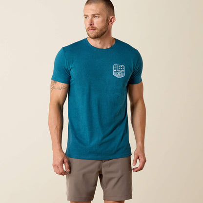 Ariat Mens Stripe Patriotic Badge T-Shirt - Monaco Blue