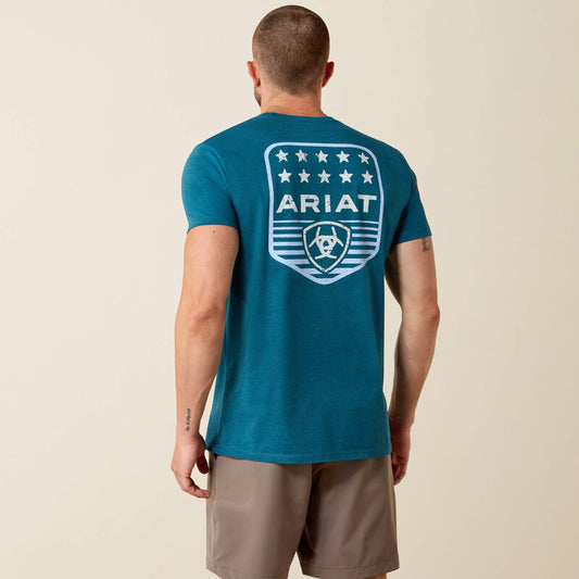 Ariat Mens Stripe Patriotic Badge T-Shirt - Monaco Blue
