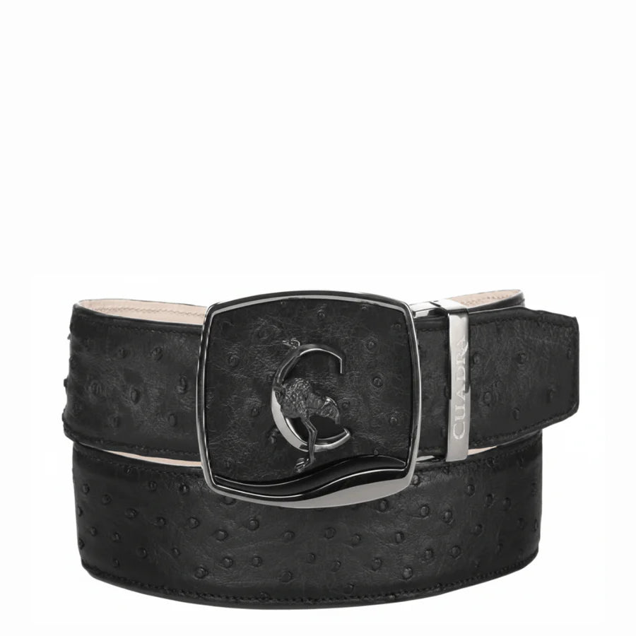 Cuadra Mens  Ostrich Pin Buckle Design Belt Cinto - Black BC479