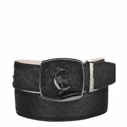 Cuadra Mens  Ostrich Pin Buckle Design Belt Cinto - Black BC479