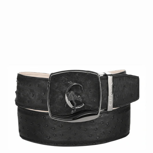 Cuadra Mens  Ostrich Pin Buckle Design Belt Cinto - Black BC479