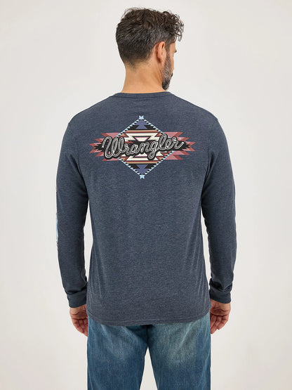 Wrangler Mens Long Sleeve Back Aztec Graphic T-Shirt