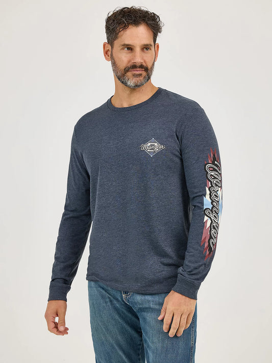 Wrangler Mens Long Sleeve Back Aztec Graphic T-Shirt