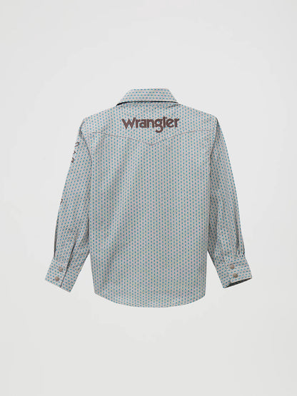 Wrangler Boys Logo Long Sleeve Western Snap Shirt - Peacock