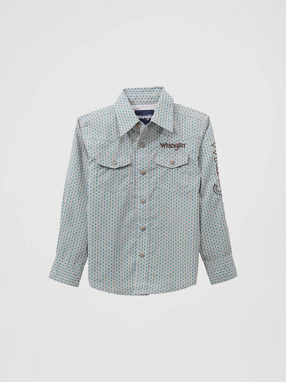 Wrangler Boys Logo Long Sleeve Western Snap Shirt - Peacock