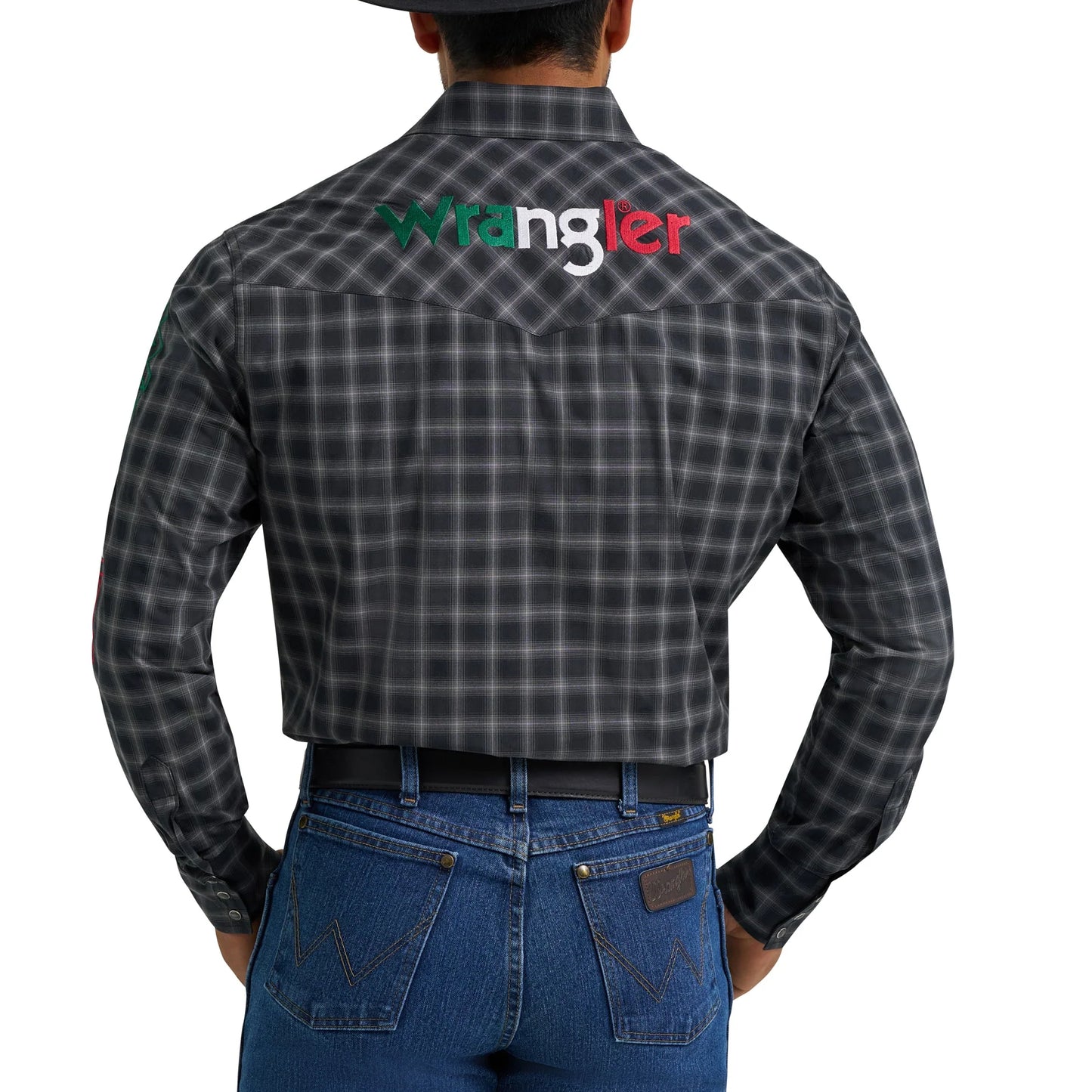 Wrangler Mens Logo Long Sleeve Plaid Shirt - Black