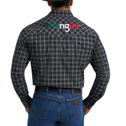 Wrangler Mens Logo Long Sleeve Plaid Shirt - Black