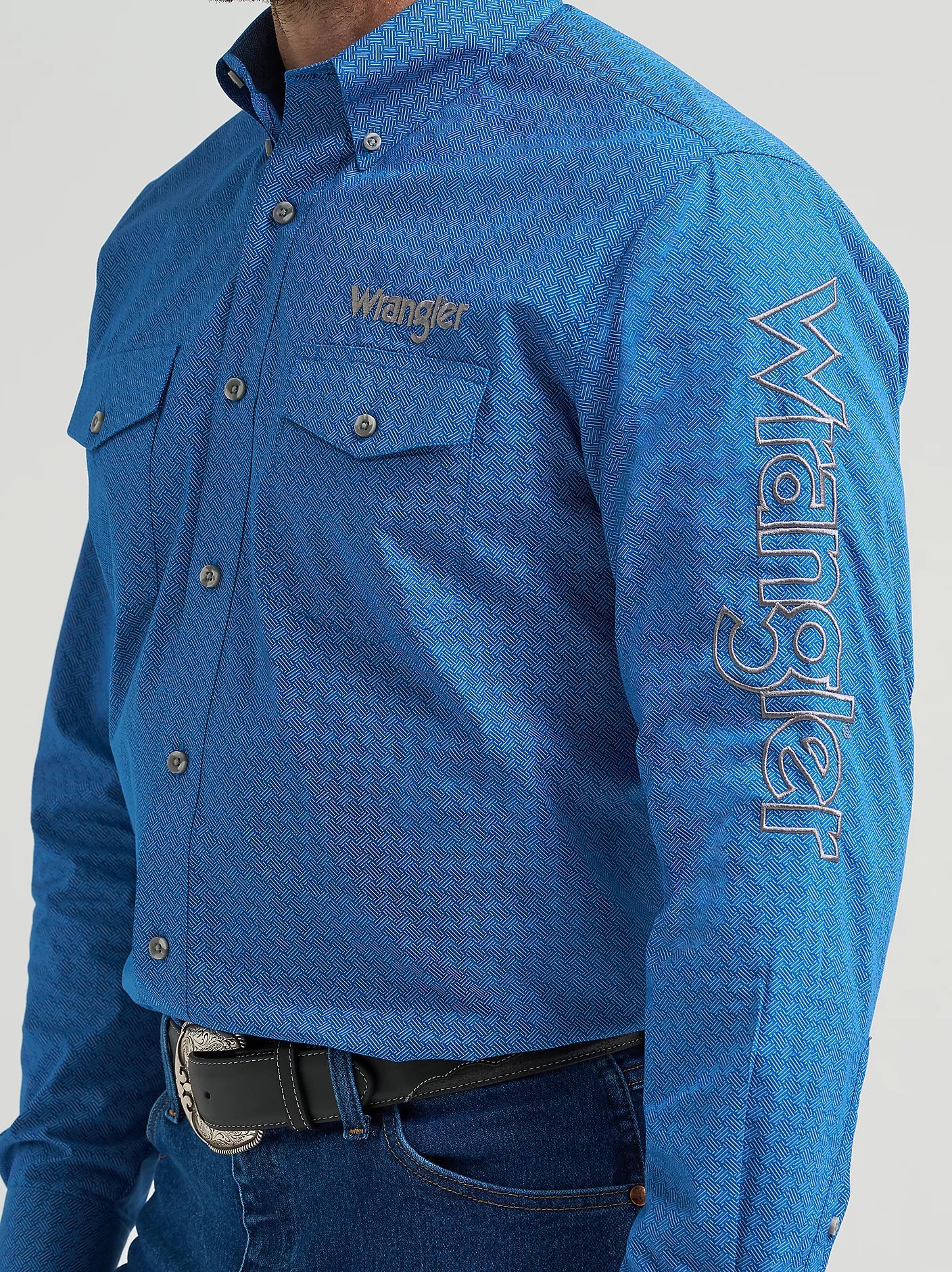 Wrangler Mens Logo Long Sleeve Shirt - Blue