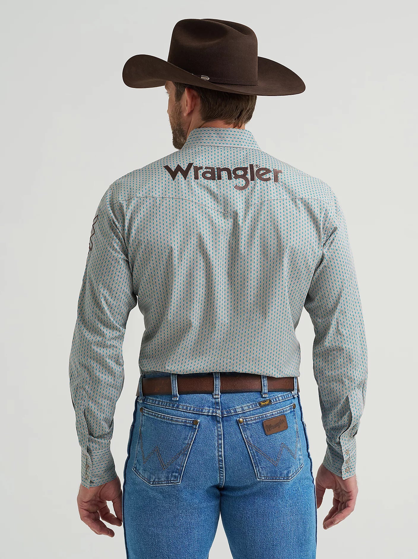 Wrangler Mens Logo Long Sleeve Snap Shirt - Peacock