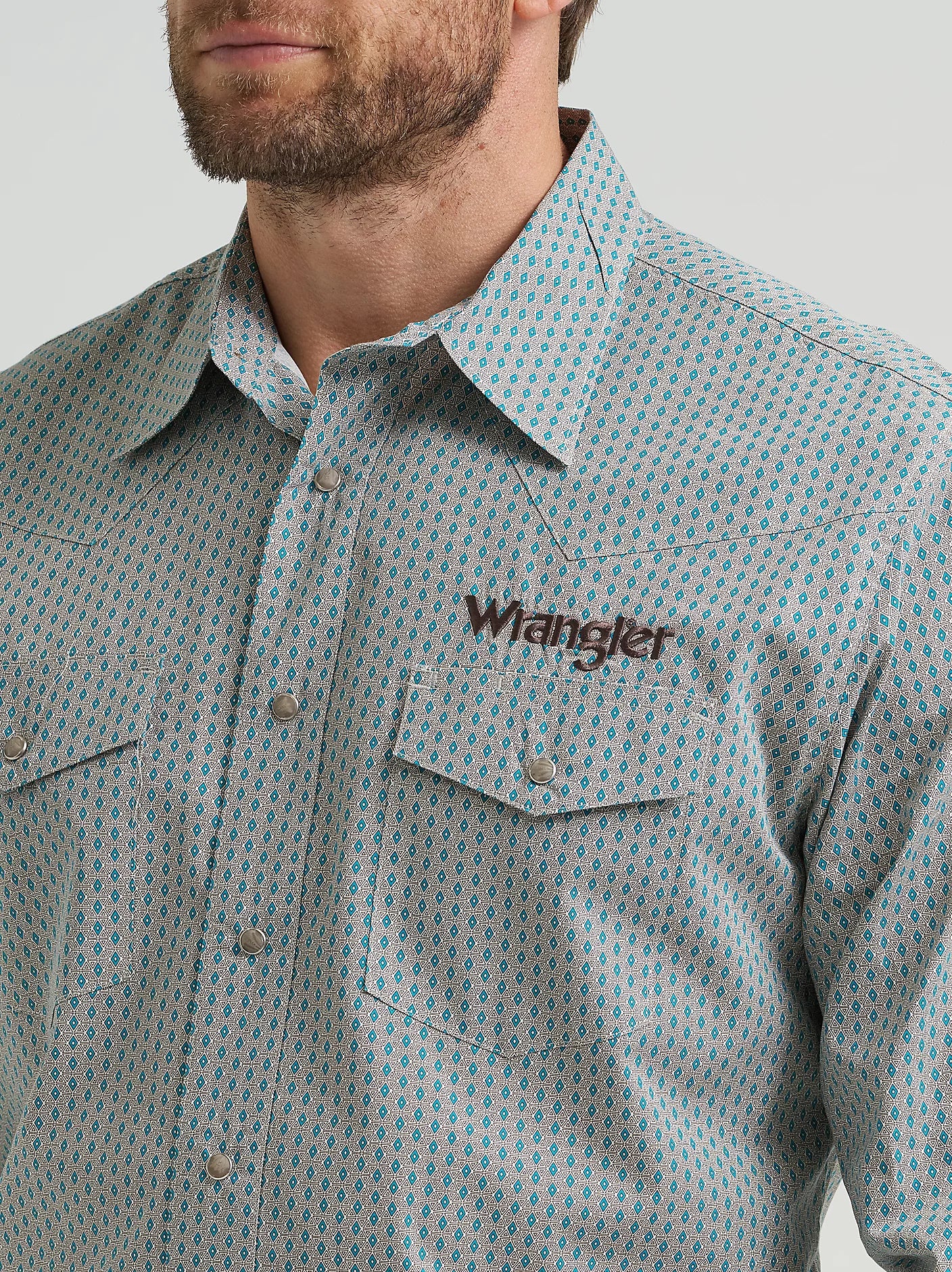 Wrangler Mens Logo Long Sleeve Snap Shirt - Peacock