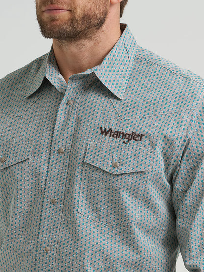 Wrangler Mens Logo Long Sleeve Snap Shirt - Peacock