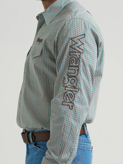 Wrangler Mens Logo Long Sleeve Snap Shirt - Peacock