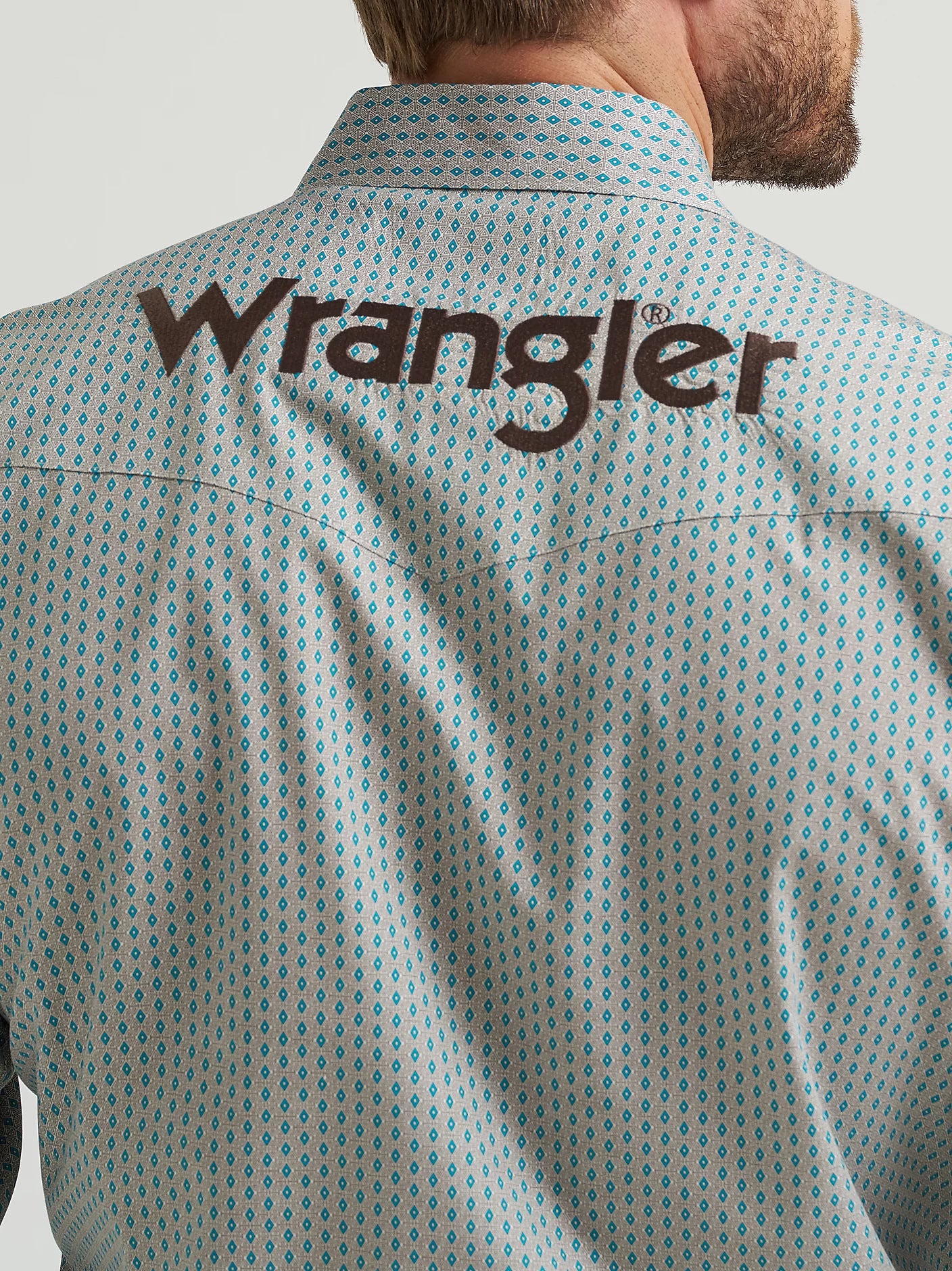 Wrangler Mens Logo Long Sleeve Snap Shirt - Peacock