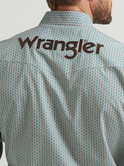 Wrangler Mens Logo Long Sleeve Snap Shirt - Peacock