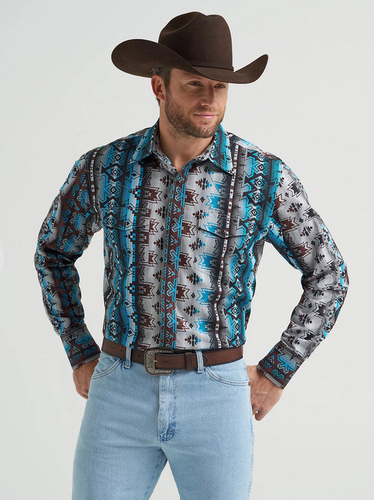 Wrangler Mens Checotah® Long Sleeve Western Snap Printed Shirt - Cloudy Burgundy