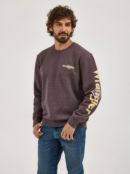 Wrangler Mens Crew Fleece Sweater w/ Bull Design - Chocolate