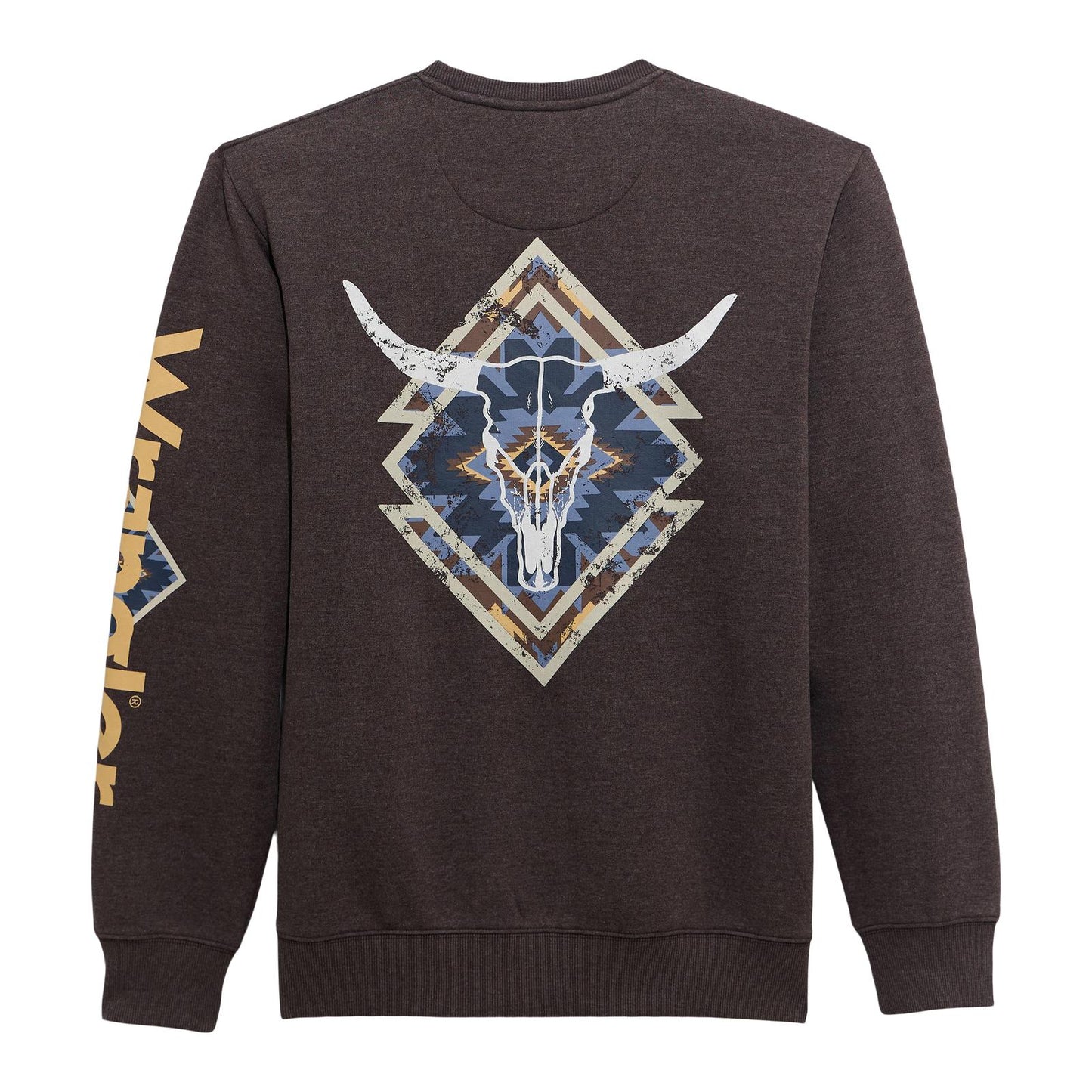 Wrangler Mens Crew Fleece Sweater w/ Bull Design - Chocolate