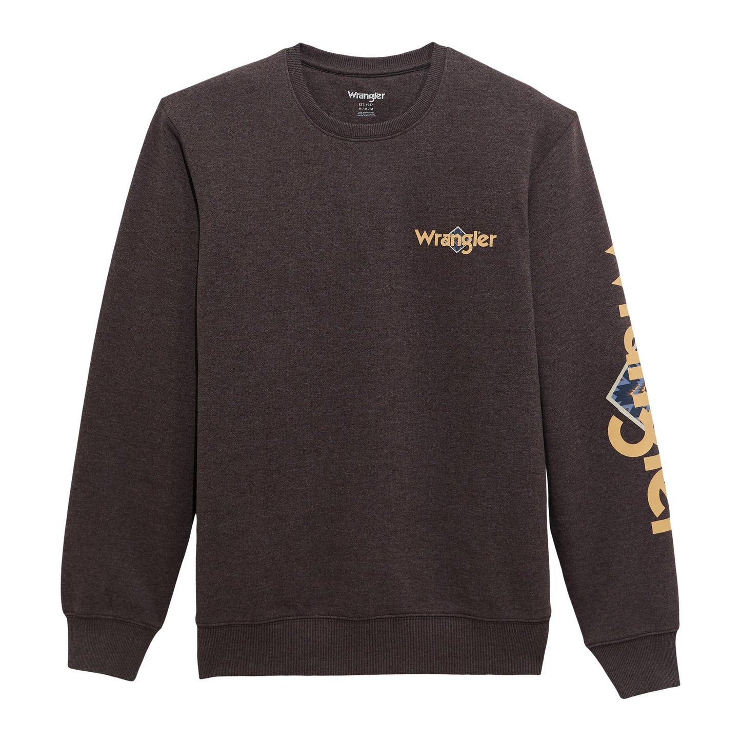Wrangler Mens Crew Fleece Sweater w/ Bull Design - Chocolate