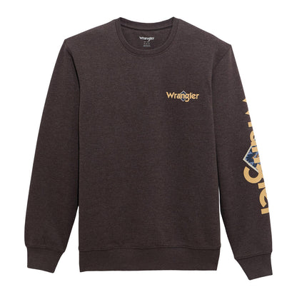 Wrangler Mens Crew Fleece Sweater w/ Bull Design - Chocolate