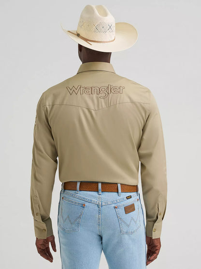 Wrangler Mens Logo Long Sleeve Solid Shirt - Khaki