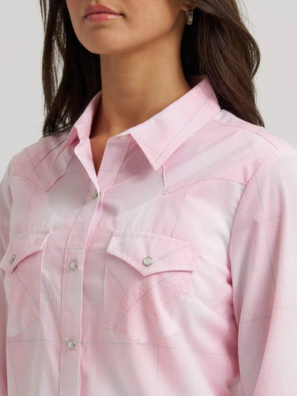 Wrangler Womens Retro Essential Plaid Snap Shirt - Baby Pink