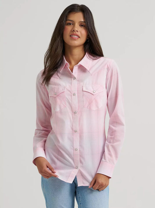 Wrangler Womens Retro Essential Plaid Snap Shirt - Baby Pink