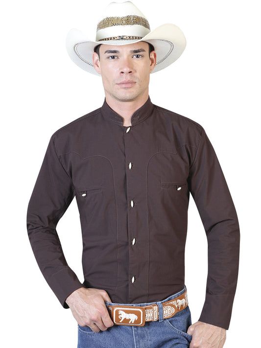 Senor de Los Cielos Mens Charro Long Sleeve Shirt Brown)
