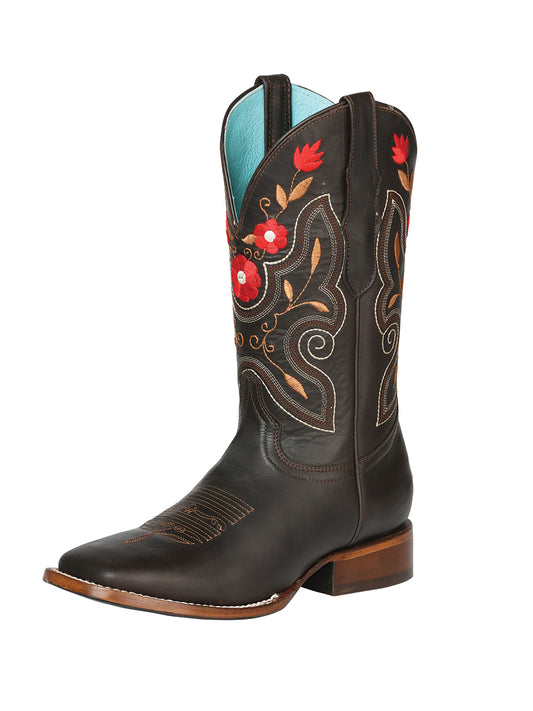 El General Womens Flower Embroidered Rodeo Boot - Brown 125369