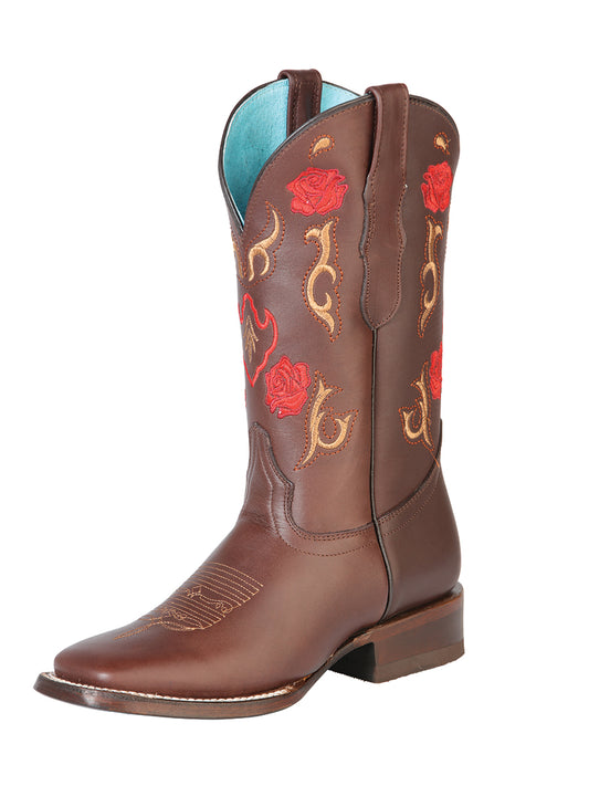El General Embroidered Rose Rodeo Boot - Crazy Brown 125370