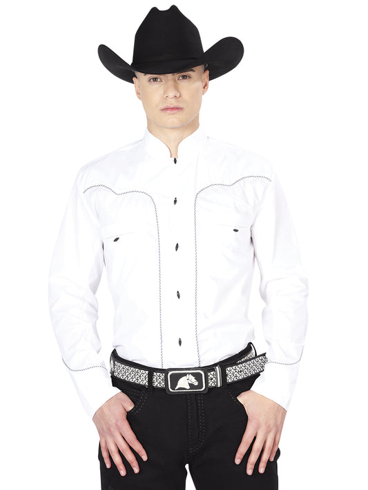 Senor De los Cielos Mens Charro Long Sleeve Shirt (White)